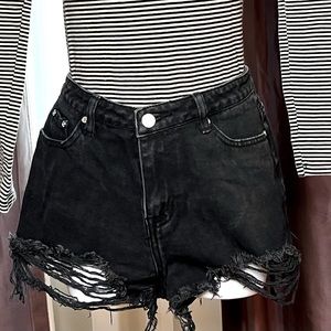 Black denim high waisted shorts